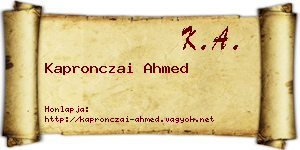 Kapronczai Ahmed névjegykártya