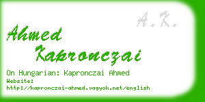ahmed kapronczai business card